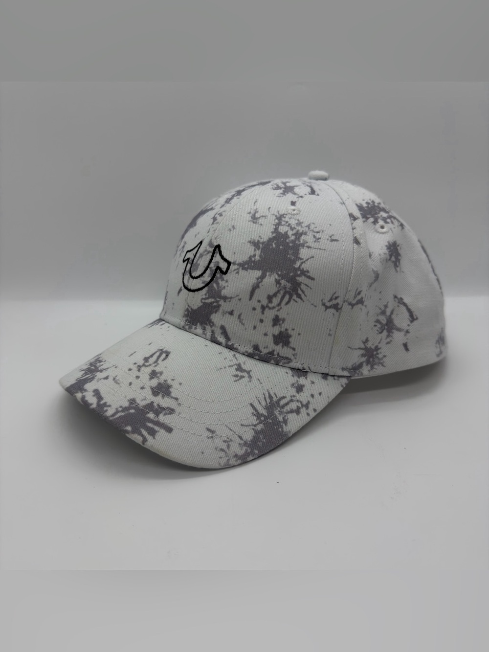 True Religion White Grey Tie Dye Embroidered Horseshoe Snapback Hat